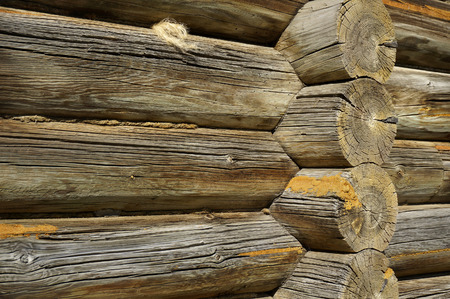   Wall of the house made of retro rural wooden logs                             の写真素材