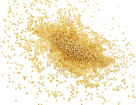 Amaranth gluten-free, high protein grain cereal close up isolated on white backgroundの写真素材