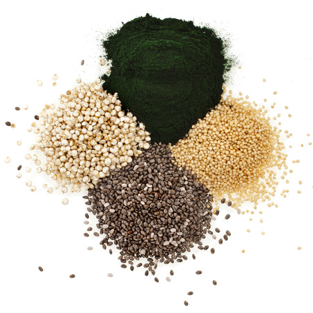 superfoods heap pile collection close up surface top view isolatedの写真素材