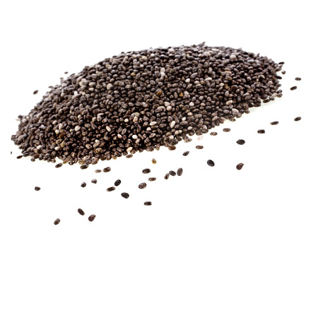 chia seeds close up isolated on whiteの写真素材