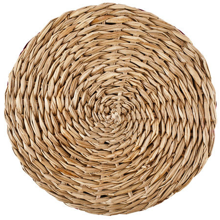 Wicker placemat surface top view texture Isolated on white backgroundの写真素材
