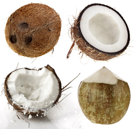 coconut fruits set isolated on white backgroundの写真素材