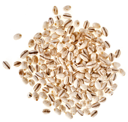 Pearl Barley Heap top view surface isolated on white Backgroundの写真素材
