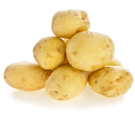 skinless young potato tuber isolated on white background cutoutの写真素材