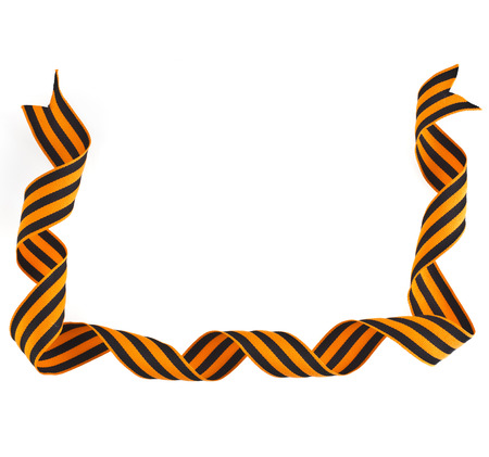 Border frame of black orange strip bow surface close up isolated on white backgroundの写真素材