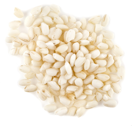 Rice Viola for Italian cuisine top view surface close up isolated on white backgroundの写真素材