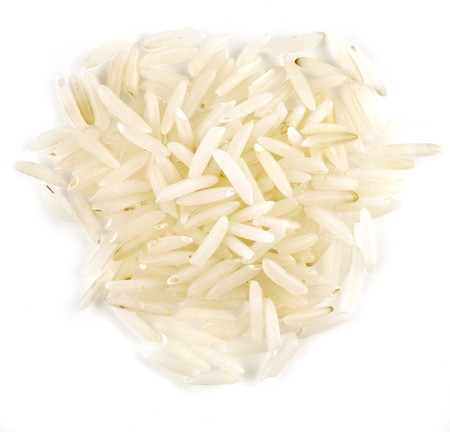 Elite Rice Basmati Polished top view surface close up isolated on white backgroundの写真素材