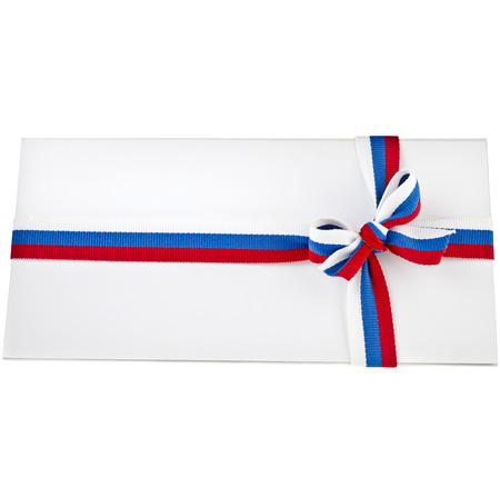 Paper Letter wrap Strip Ribbon tape on whiteの写真素材