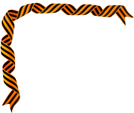 Border corner of black orange strip bow surface close up isolated on white backgroundの写真素材