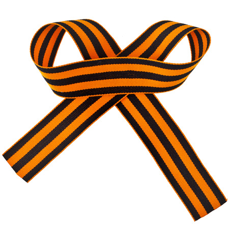 St. George ribbon tape - symbol of russian military prowess close up isolated on whiteの写真素材
