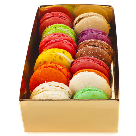 Macaroons in box isolation on a white backgroundの写真素材