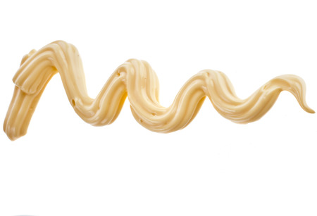 Decoration Zig-zag of cheese sauce isolated on white background