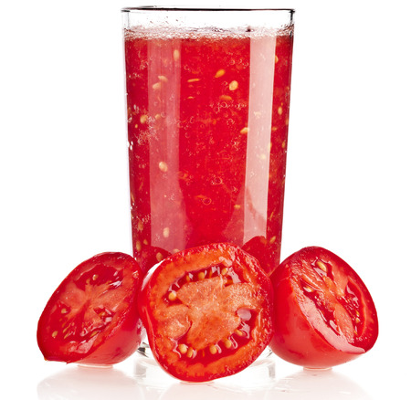 Glass Cup of Fresh Tomato Juice Isolated on White Backgroundの写真素材