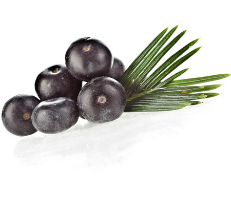 fresh fruits with palm leaves isolated on white backgroundの写真素材