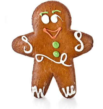 One gingerbread man isolated on white backgroundの写真素材