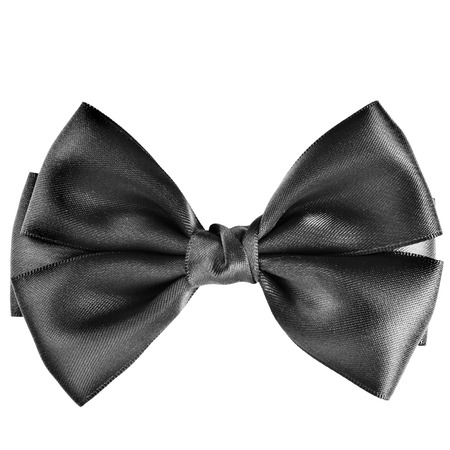 Black bow close up on white isolated on white backgroundの写真素材