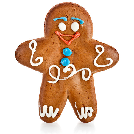 One gingerbread man isolated on white backgroundの写真素材