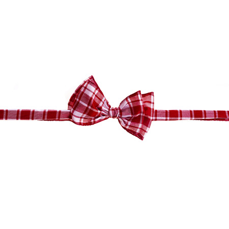 red scottish handmade bow tie isolated on white backgroundの写真素材