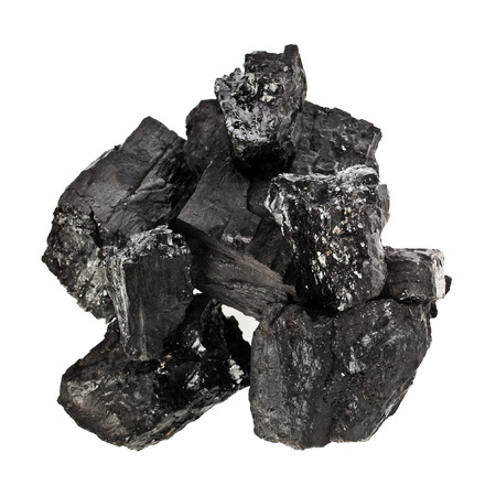 Pile of coal isolated on white backgroundの写真素材