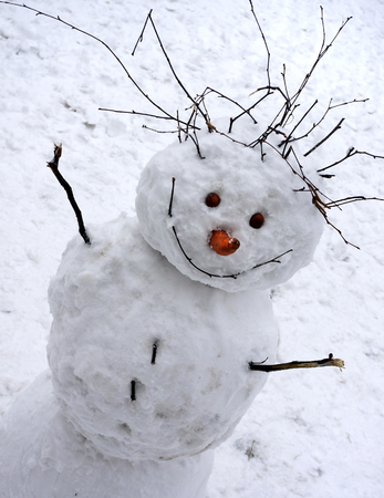 Christmas snowman outdoorsの写真素材