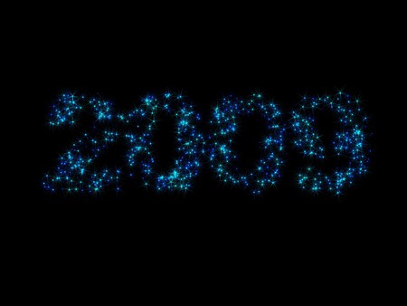 3d illustration of text '2009' from blue sparksの写真素材