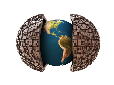 3d illustration of earth in industrial jacketの写真素材