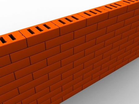 3d illustration of brick wall over white backgroundの写真素材
