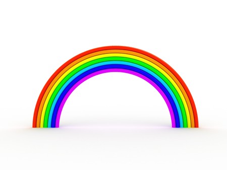 3d illustration of colorful rainbow over white backgroundの写真素材