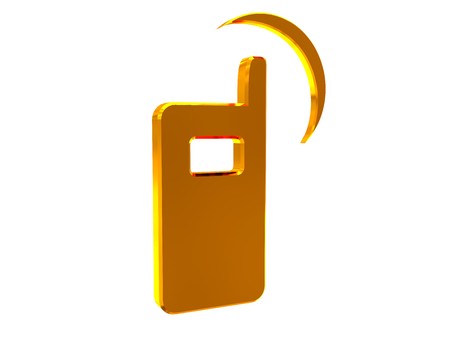 3d illustration of golden mobile phone symbol over whiteの写真素材