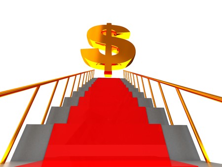3d illustration of stairs to dollar sign over white backgroundの写真素材