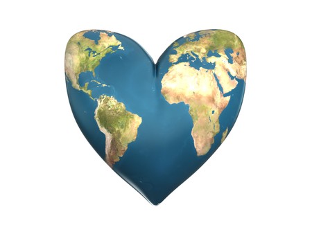 3d illustration of heart shaped earthの写真素材