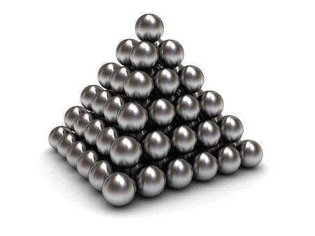 abstract 3d illustration of pyramid builded from steel spheresの写真素材