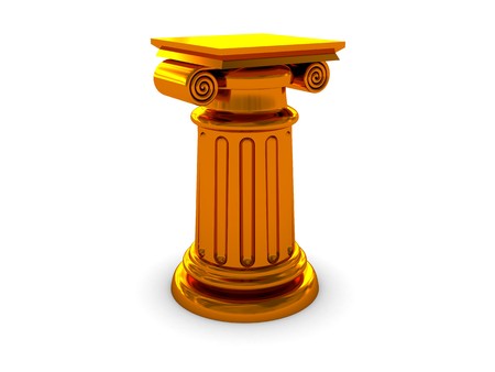 3d illustration of golden column over white backgroundの写真素材