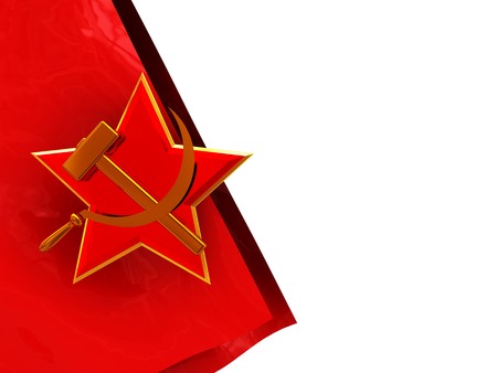 3d illustration of white background and soviet flag and symbol on left sideの写真素材