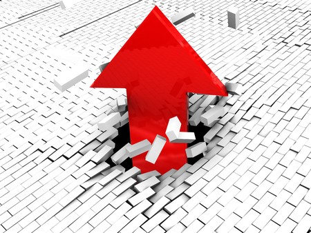 abstract 3d illustration of arrow breaking break wallの写真素材