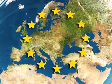 abstract 3d illustration of european union map and symbol