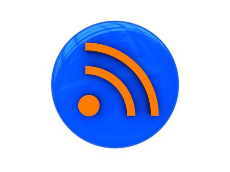 3d illustration of rss symbol, icon over blue sphereの写真素材