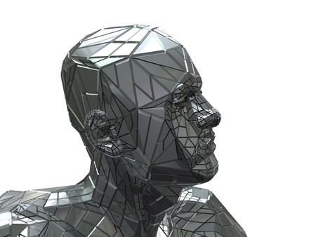 abstract 3d illustration of head from steel, over white backgroundの写真素材