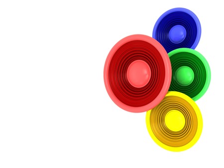 3d illustration of colorful speakers background with copyspace on leftの写真素材