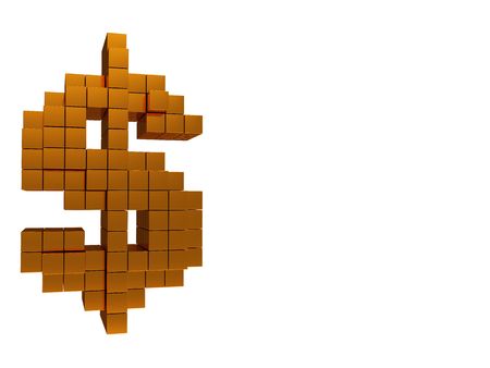 abstract 3d illustration of dollar sign built from blocks, backgroundの写真素材