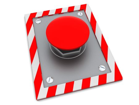 3d illustration of red button on steel plate