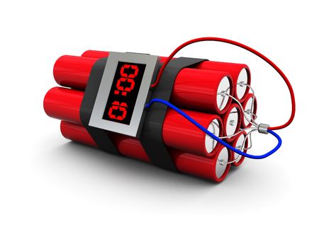 3d illustration of dynamite with timer over white background