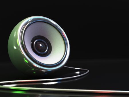 3d illustration of audio speaker with colorful lightsの写真素材