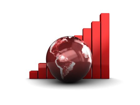 3d illustration of raising charts with earth globeの写真素材