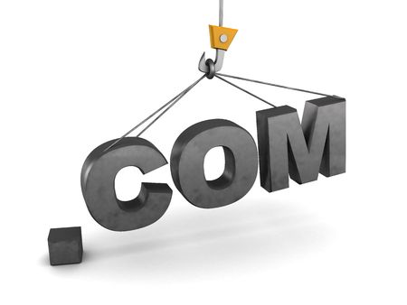 abstract 3d illustration of sign '.com' with craneの写真素材