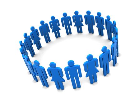 3d illustration of people circle over white backgroundの写真素材
