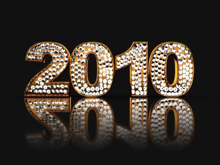abstract 3d illustration of golden text '2010' with diamonds