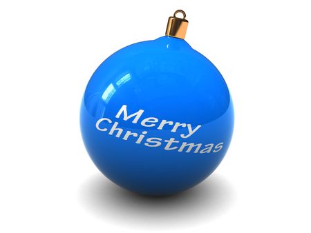 3d illustration of blue christmas ball, over whiteの写真素材