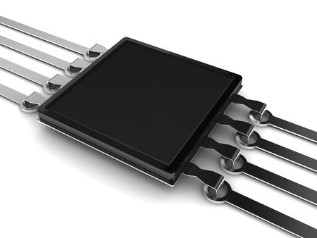 3d illustration of electrical chip on circuit over white background