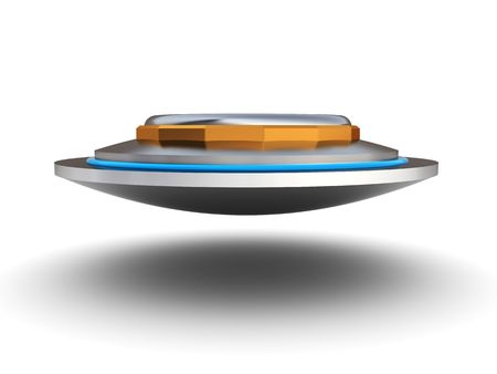 3d illustration of ufo ship over white backgroundの写真素材